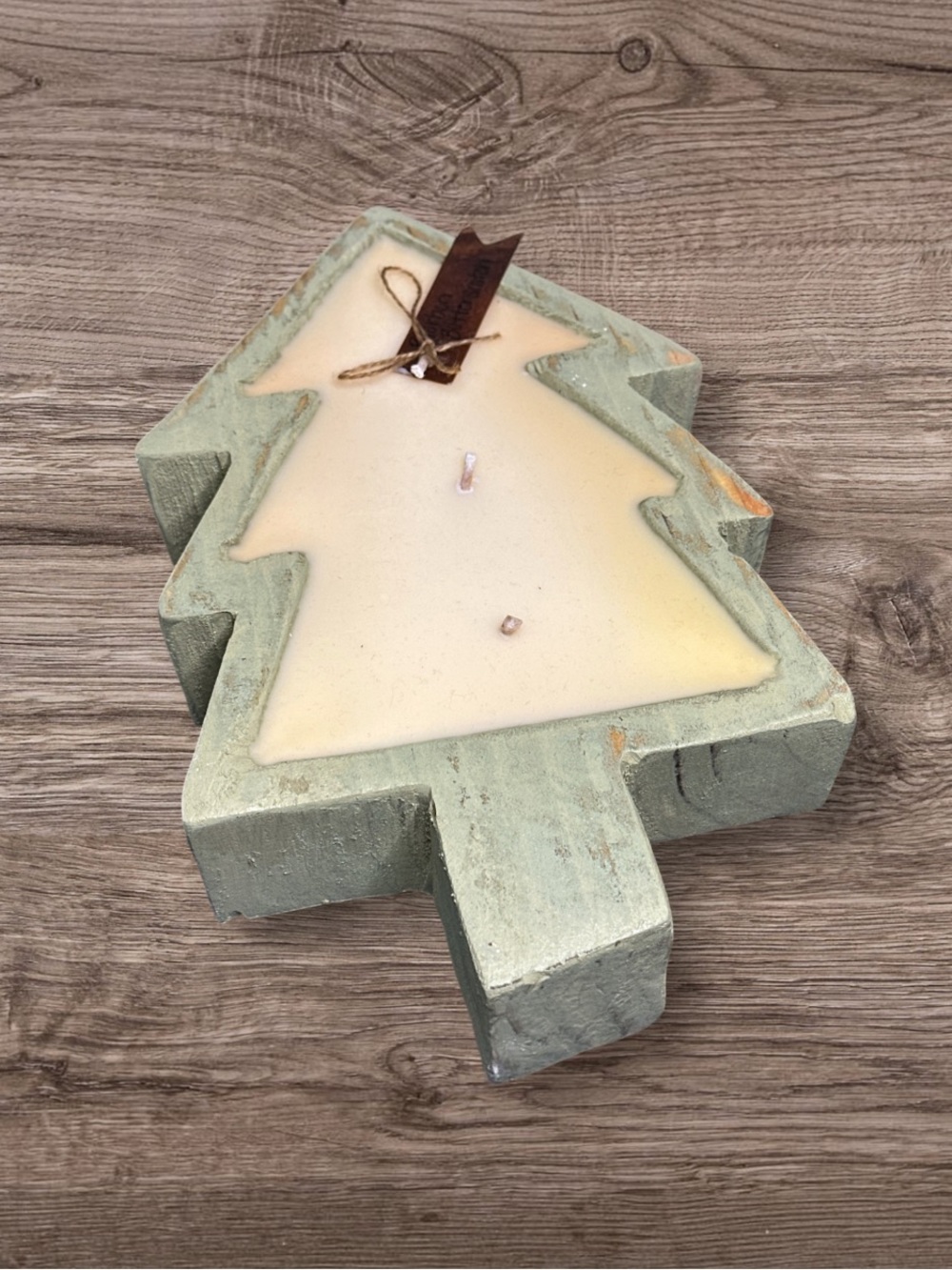 Bourbon Butterscotch candle in wooden Christmas tree 10.5 X 7 inch